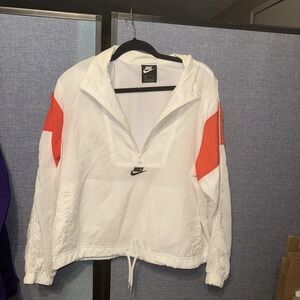 Nike Sportswear CT6605-100 Women's Heritage Woven Jacket White/Orange Size Small